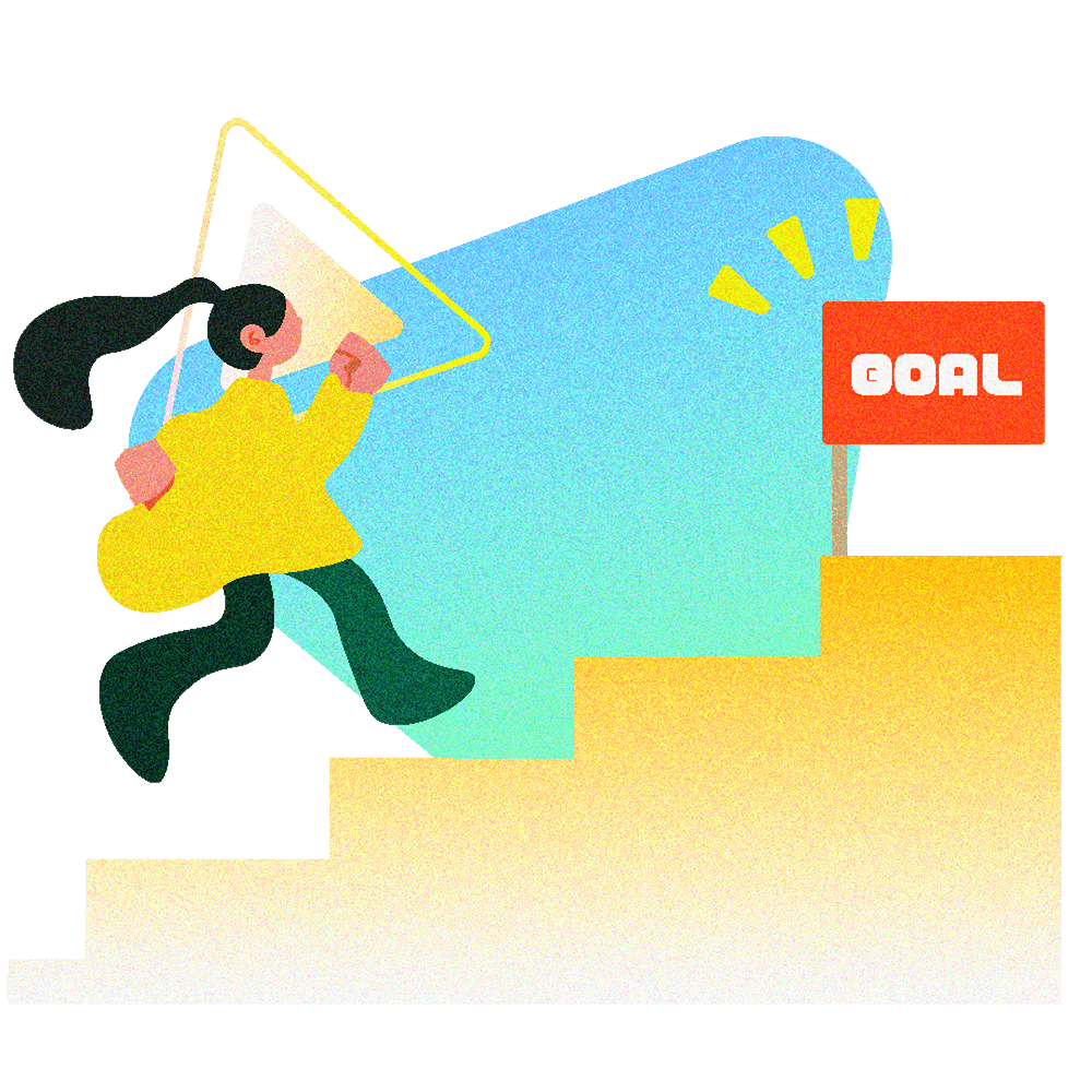 ゴールに向かって階段をのぼる女性